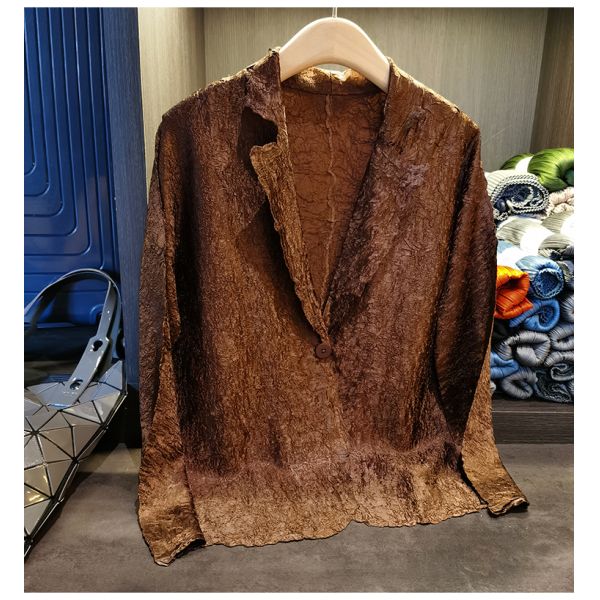 Simple One Button Wrinkle Long Sleeve Suit Coat Solid Color Coat