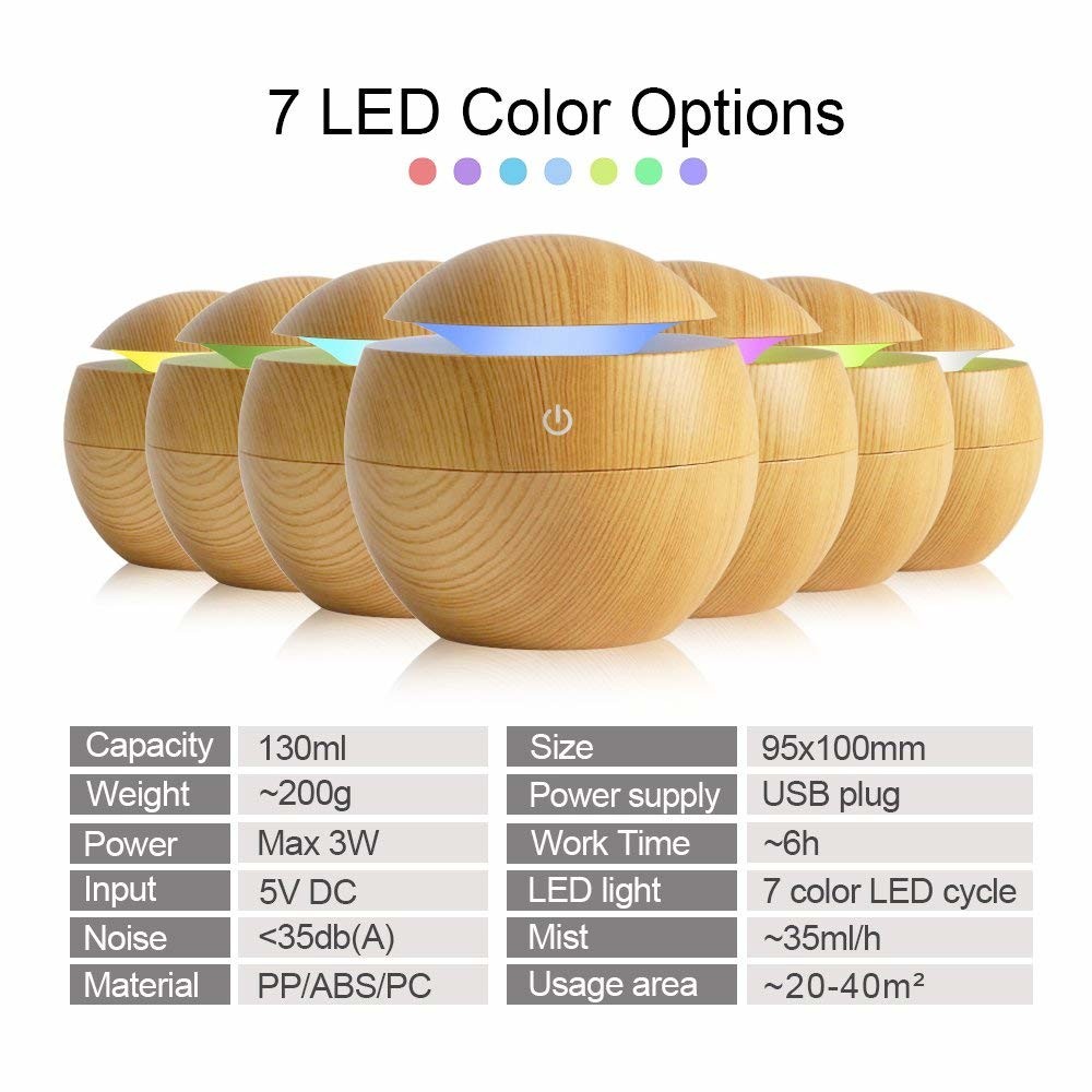 Wood Grain USB Air Humidifier Aroma Diffuser LED Night Light Electric Essential Oil Diffuser