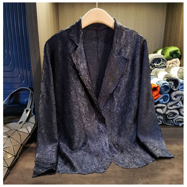 Simple One Button Wrinkle Long Sleeve Suit Coat Solid Color Coat