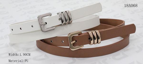 Quality Beige / Black / White Womens Skinny Belt , Metal Loop Pu Leather Belt For Womens for sale