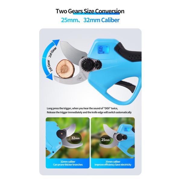 16.8V 32mm New Electric Pruning Shear With LED Screen / Cordless Pruner For Fruit Tree Branches With Hand Protection