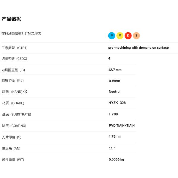 CNC Boring Inserts Wc-Co PVD Coating SPMT120408-PM HZK1328 ,Suitable for machining steels and cast irons, optimized for gray cast iron HT250