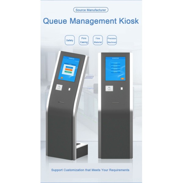 19/21.5 Inch Self-Service Queue Management Kiosk with Floor Standing LCD Display and Printer for Restaurants and Banks