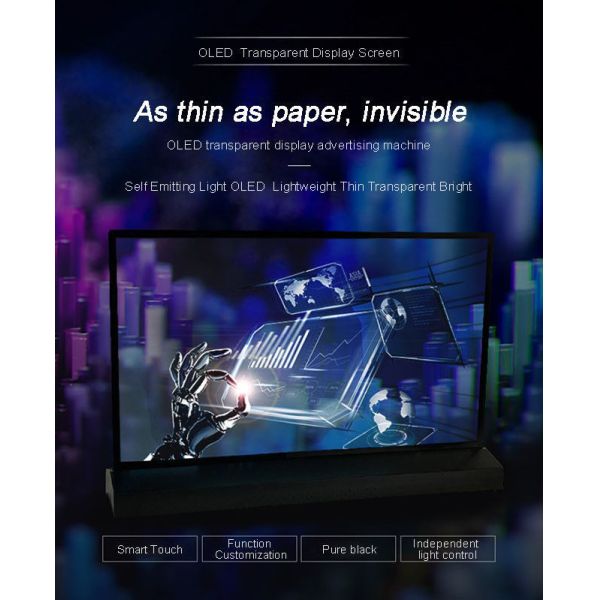 55 Inch Retail Store Transparent OLED Screen – Clear Interactive LG-Style OLED Transparent Display for Commercial Use