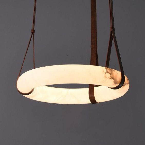 Modern Marble Ring LED Chandelier with Customizable Color Temperature 50000 Hours Lifespan Alabaster Brass Fixture for Modern Simple Luxury Style