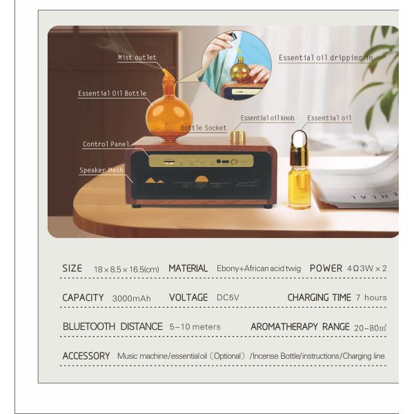 Home Bluetooth Speaker Aroma Diffuser 20ml Capacity Aromatherapy Essential Oil Diffuser