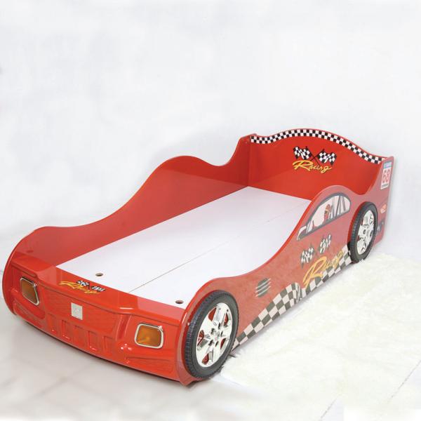 Quality Cartoon Bedroom / Kids Playroom Furniture Children Racing Car Bed With LED Lights for sale