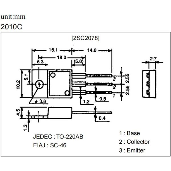 2SC2078 Epitaxial Planar NPN Transistor Silicon Material High Performance