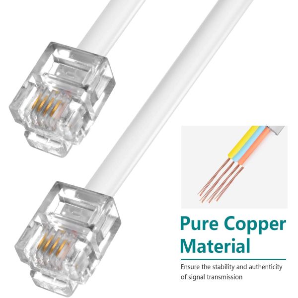 25ft Black RJ11 Telephone Cable 4P4C 4P2C Extension Cord
