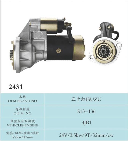 Isuzu 24v 3.5kw Small Starter Motor / Auto Parts Starter Motor Hitachi S13-136 4JB1