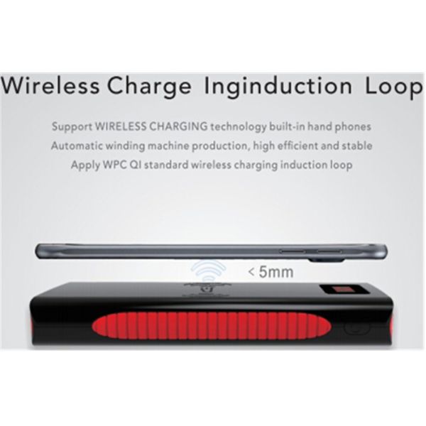 Mobile Phone Slim Wireless Charging Power Bank Dual USB with LED Flashlight