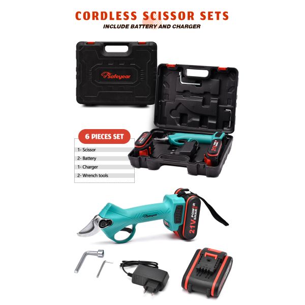 35mm Professional 21v Cordless Electric Pruning Shears With 2 Pack Rechargeable Battery Powered