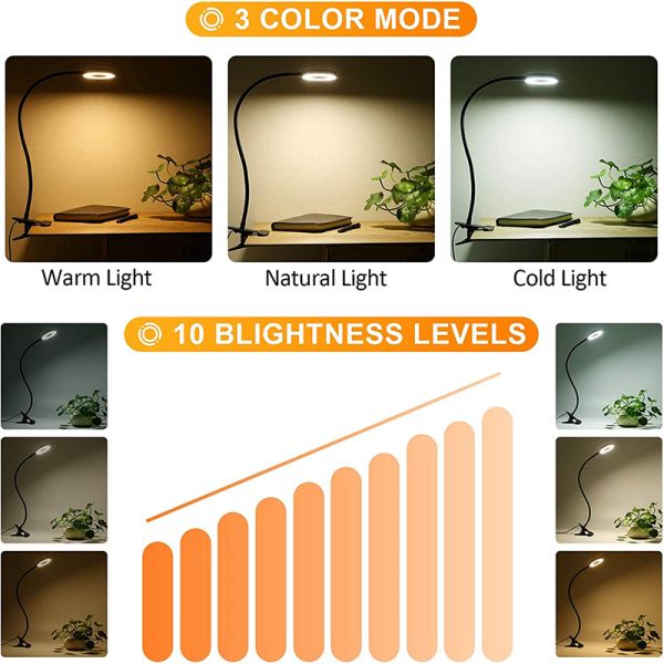 48 LEDs 6500K Dormitory USB Desk Lamp Clip On Light With 3 Color Modes