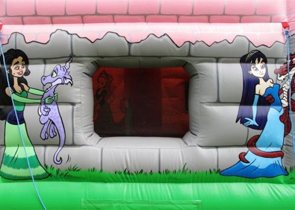 PVC Pink Dragon Cartoon Princess Combo Inflatable Bounce House With Roof Kids Play