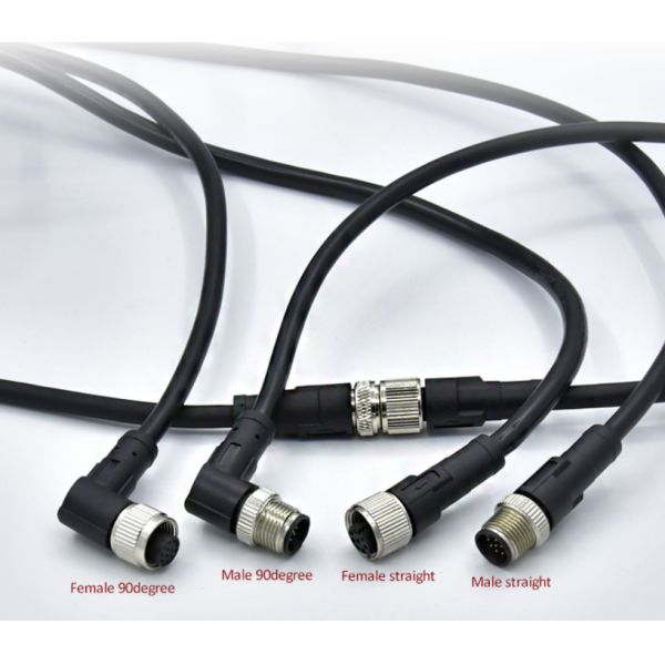 A Code M12 Connector Waterproof Straight / Elbow Overmolded Cable Connectors