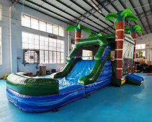 China EN71 Palm Tree Bouncy Castle Water Slide Combo Bounce House on sale