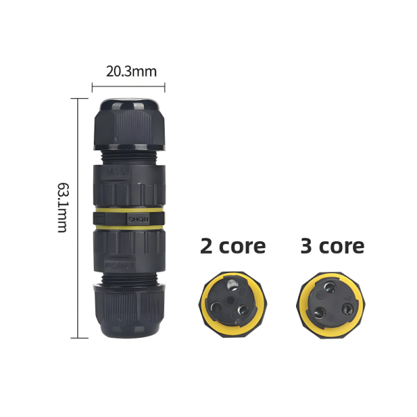 Waterproof Connector M16 2-Pin Straight Through IP68 Screw Locking