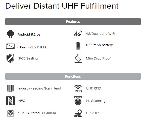 Octa-core 2GHz CPU Handheld PDA Devices UHF RFID Reader Android 8.1 os