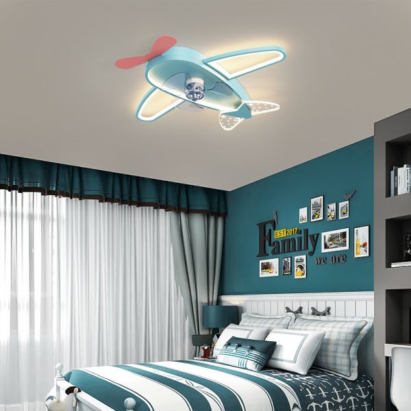 Kids Children Room LED Ceiling Fans Dimmable Remote Control Creative Plane Ceiling Fan With LED Light (WH-CLL-64)