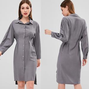 Wholesale Fall Clothing Womens Midi Double Slit Shirt Dress Long Sleeve from china suppliers