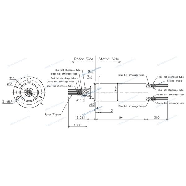 Compact structure capsule slip ring with 56 circuits power and signal