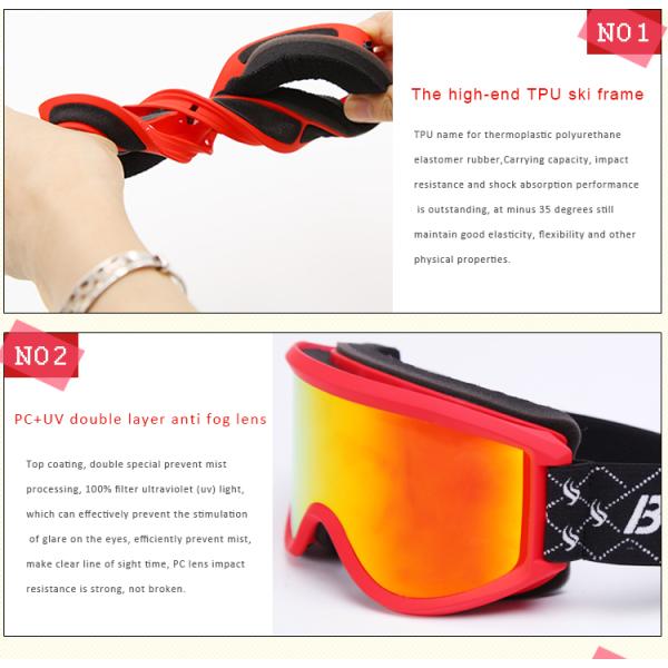 Durable Womens Ski Goggles Anti Scratch Shock Absorption Performance TPU Frame