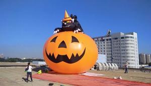 China 4m Inflatable Advertising Products Halloween Pumpkin With Black Cat on sale