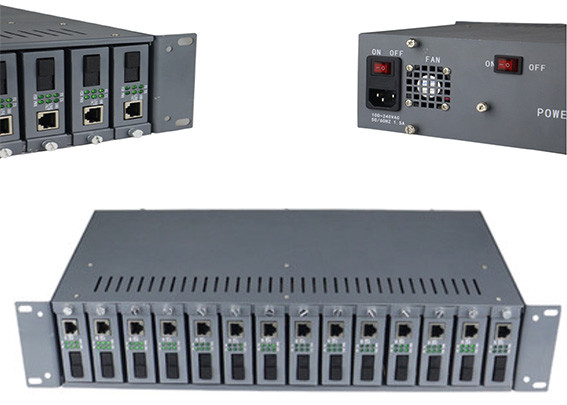 Fiber Optic Media Converter Chassis 14slots 16 slots Rack Mount Patch Panel 2U Double Power