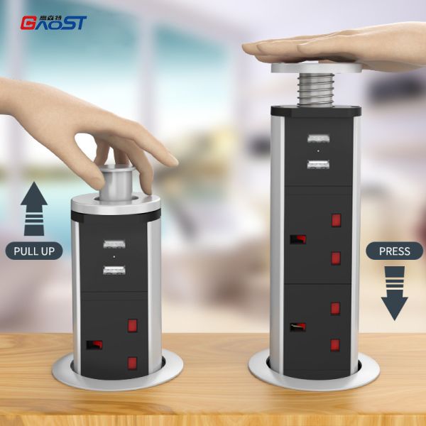 Countertop Pop Up Retractable Power Socket Mains Plug 60mm Hole
