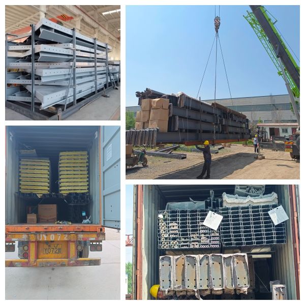 Packaged steel structure components secured in reinforced frames for shipping