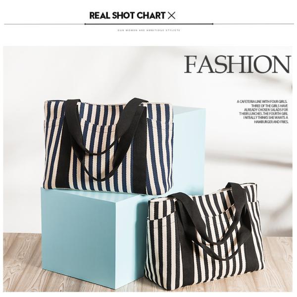 Simple Stripe Diagonal Canvas Tote Bags Single Shoulder Bag