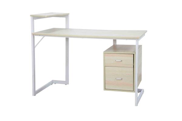 Quality 2 Storage Drawers Modern Computer Desk White Oak Elegant With Elevated Shelf for sale