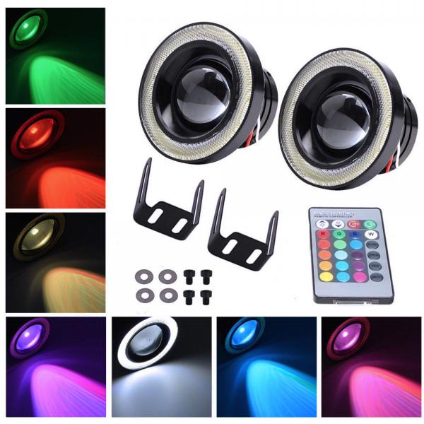 Quality 89MM 30W Colorful DRL Car LED Fog Lights Lights with RGB COB Halo Angel Eye Rings for sale