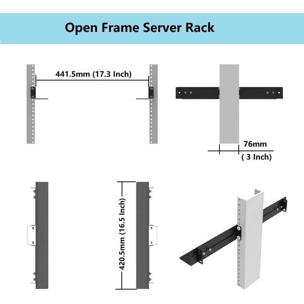 Black Powder Coated Universal 4 Post Mount Rails for Network Equipment Server Rail Kit