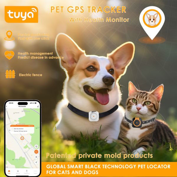 Mini IP67 Waterproof ABS+PC Pet Tracker Bluetooth Anti-Lost GPS Locator with Real-Time Tracking Health Management for Dogs Cats