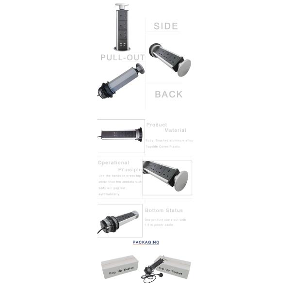 Kitchen Pop Up Socket / Pull Up Outlets / Office Vertical Pop Up Power Jack With USB Charger