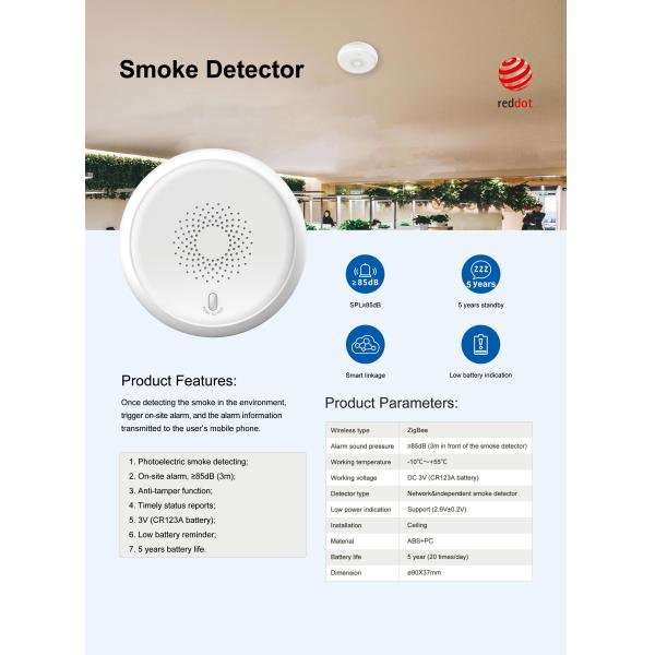 Zigbee Smart Home Smoke Fire Alarm Sensor Detector Home Security System Battery-powered Alarm Wireless Smart Life