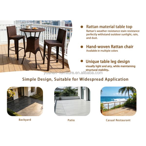 Outdoor PE Rattan Dining Table Set with 2 Stackable Comfortable Chairs for Courtyard and Patio Use