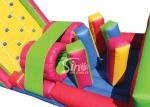 Outdoor commercial rainbow kids inflatable obstacle course with big slide