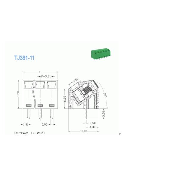 45 Degree Wire Inlet Screw Type 10A 3.81mm PA66 Housing Different Colors