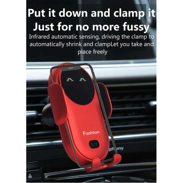 15W Qi Fast Car Mount Wireless Charger Gravity Auto Clamping
