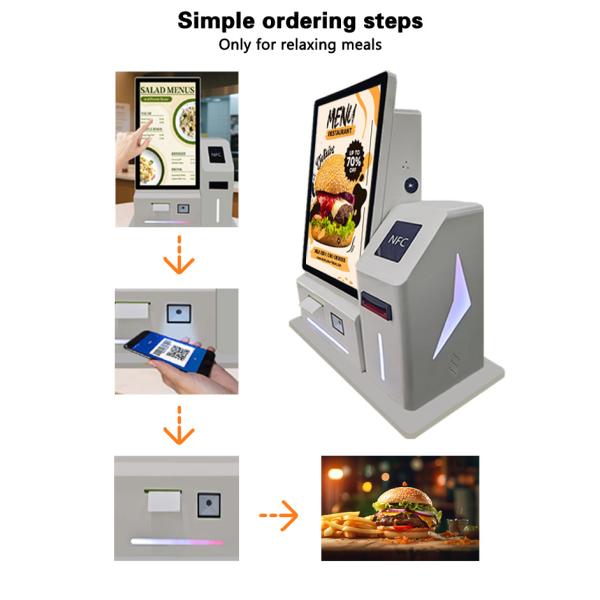 24" Self-Ordering Touch Screen Kiosk with Cash Payment, Scanner & Printer for Fast Food Restaurant