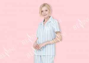Wholesale Striped Ladies Short Sleeve Pajama Sets , Lace Trimmed Women'S Sleepwear Sets from china suppliers
