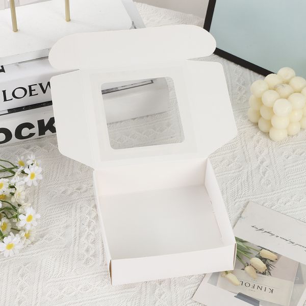 White Cardboard Folding Packaging Box With Window Square Universal Color Printed Packaging Box