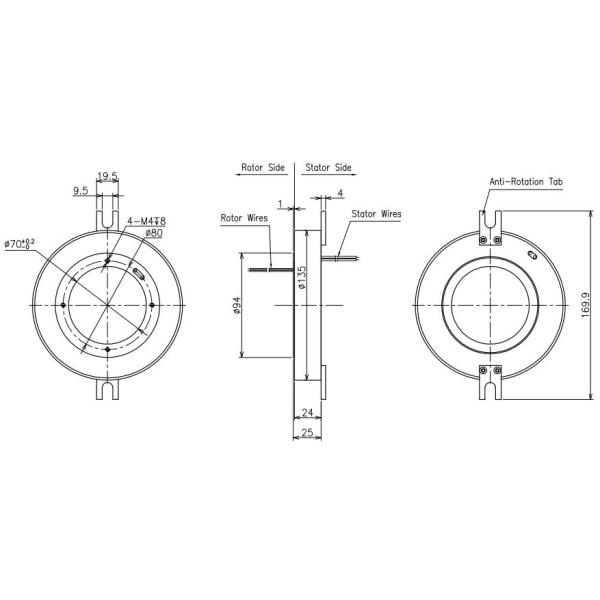 Transmit 15A Through Hole Slip Ring 70mm Inner Bore For Medical Equipment