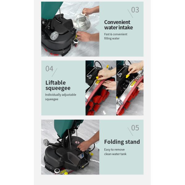 560mm Squeegee Width Mini Floor Scrubber Machine, Battery Powered for Hospitals and Commercial Premises