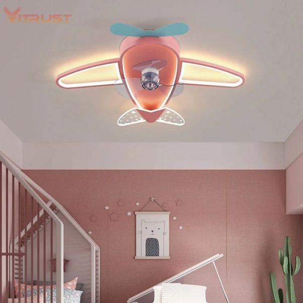 Kids Children Room LED Ceiling Fans Dimmable Remote Control Creative Plane Ceiling Fan With LED Light (WH-CLL-64)