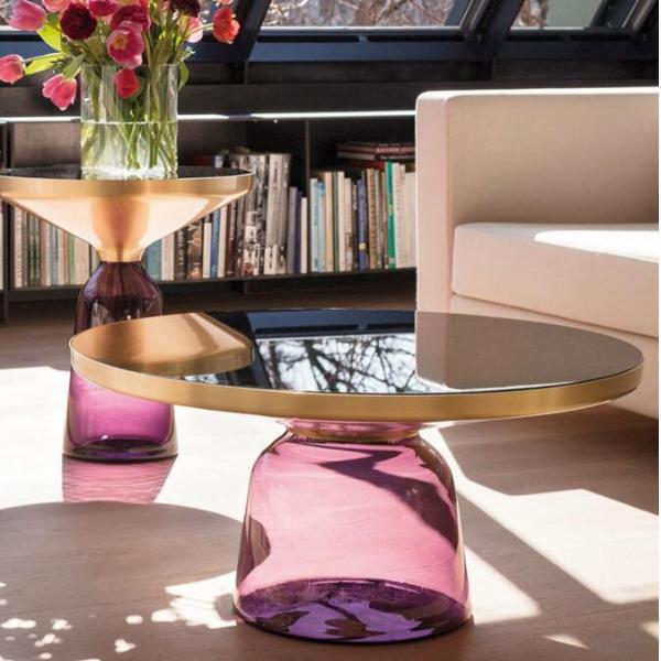 Modern Nordic Style Glass Base round table yellow Bell Side Table