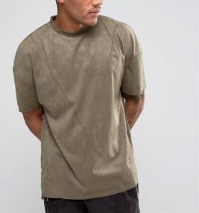 Wholesale New Style Side Split Oversized Crew Neck T Shirt , Embroidery Suede T Shirt Mens from china suppliers