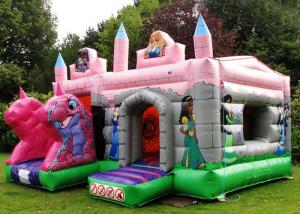 Wholesale PVC Pink Dragon Cartoon Princess Combo Inflatable Bounce House With Roof Kids Play from china suppliers